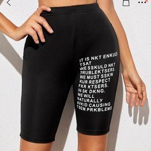 Slogan Graphic Elastic Waist Biker Shorts